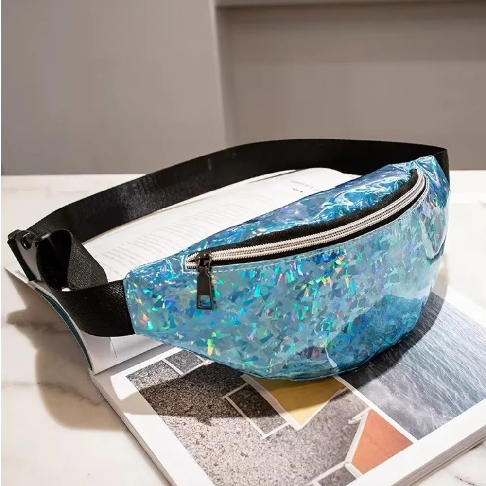 Fashion Elegant Laser Fanny Pack Dazzling Colours Large Capacity Holographic Belt Bag Nylon Hip Bum Bag Holiday
