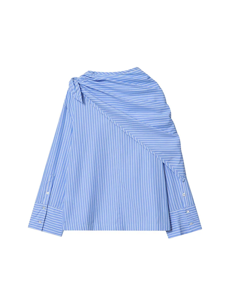 Estilo europeu e americano outono nova tendência da moda feminina casual wear design sentido listrado camisa cachecol multiuso