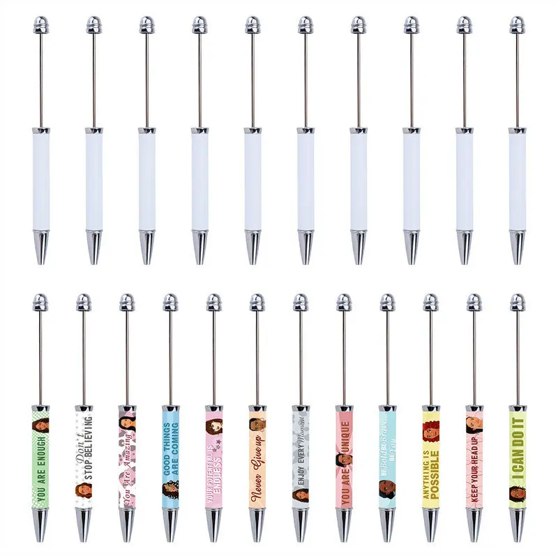 100pcs DIY Sticker Beaded Pen Cartoon Pattern Printing Beadable Ballpoint Pen Thermal Sublimation Beaded Ballpoint Pen Freebies