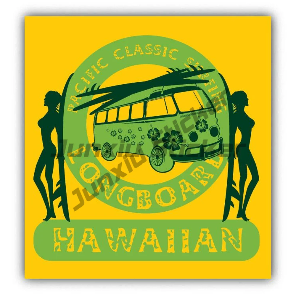 

Longboard Hawaiian Surfing Vacation Sticker For Truck Electric Scooter Yacht Car Bumper Decal Waterproof Styling Anti Scratch
