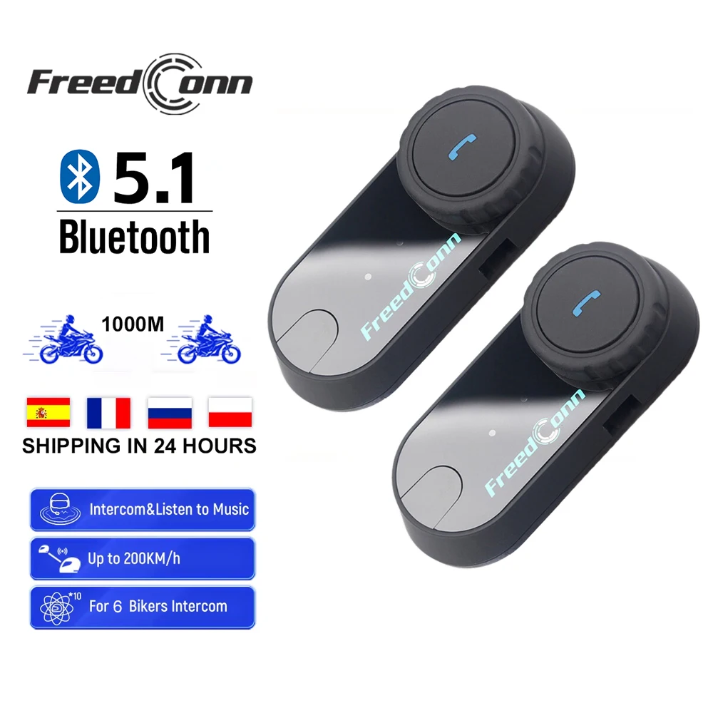 Freedconn Motorcycle Intercom Helmet Bluetooth Headset Group Headphone BT 5.1 FM Music Share Intercomunicador Waterproof