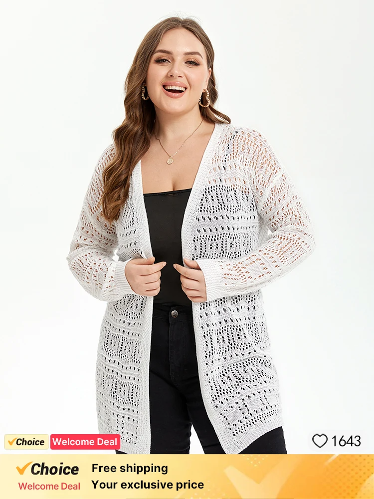 

Plus Sized Clothing Summer Knitted Cardigan Cardigan lazy loose Hollow Soild Long Sleeve Air-conditioned Shirt Sweter Cardigan