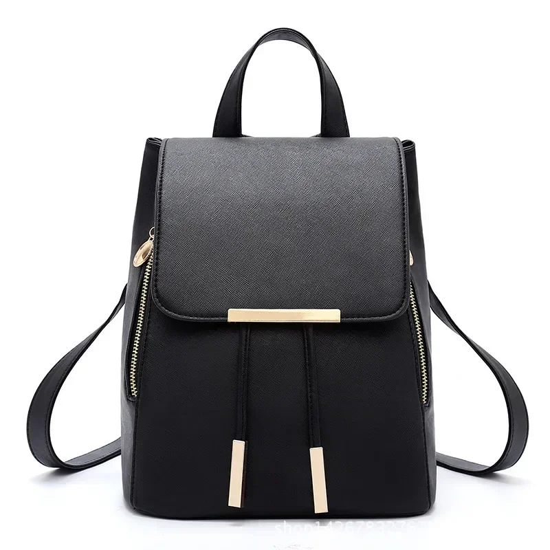 Small Drawstring Flap Backpack Women Mini PU Leather School Backpack Fashion Travel Commuter Bag Girl Double Zipper Bakpacks