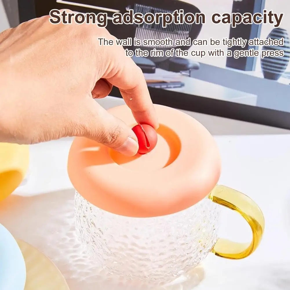Heat-resistant Drink Cover Silicone Cup Lid with Spoon Holder Heat Resistant Universal Round Water Cup Seal Dust for Coffee