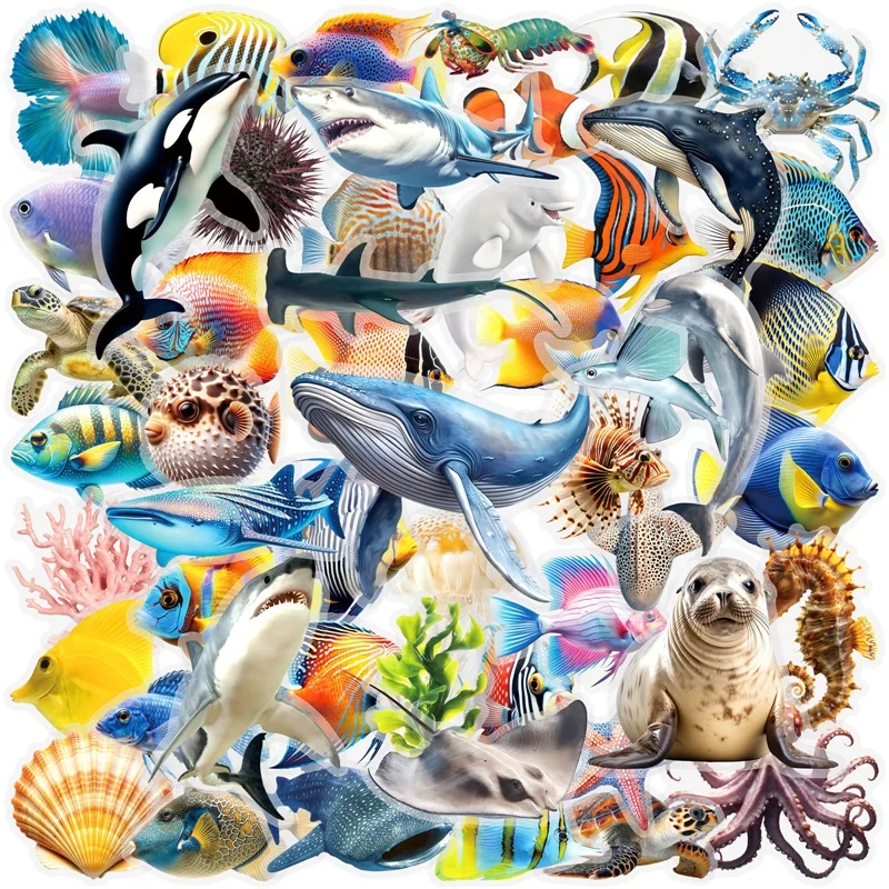 

50PCS Cartoon The Underwater World PET Sticky Sticker Aesthetic Transparent DIY Phone Laptop Luggage Skateboard Graffiti Decals