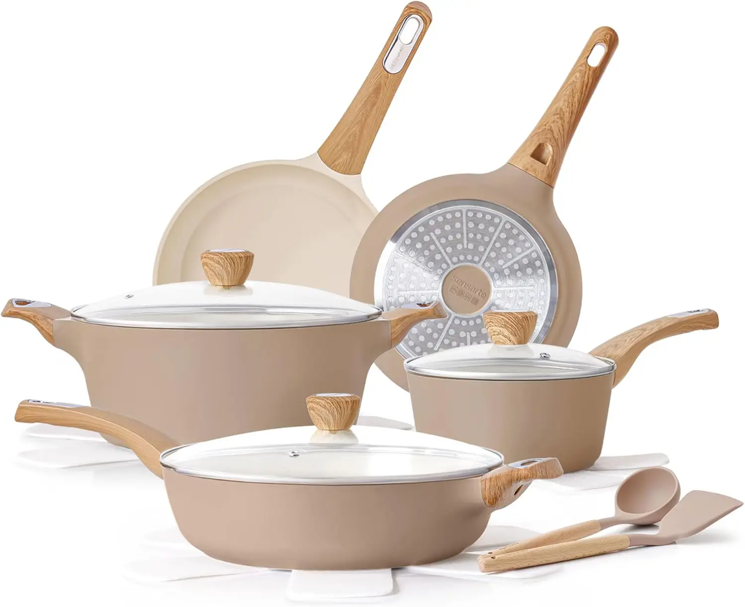 

Набор керамической посуды с антипригарным покрытием из 14 предметов, совместимый с индукционными плитами, без ПФАС, для здорового приготовления пищи