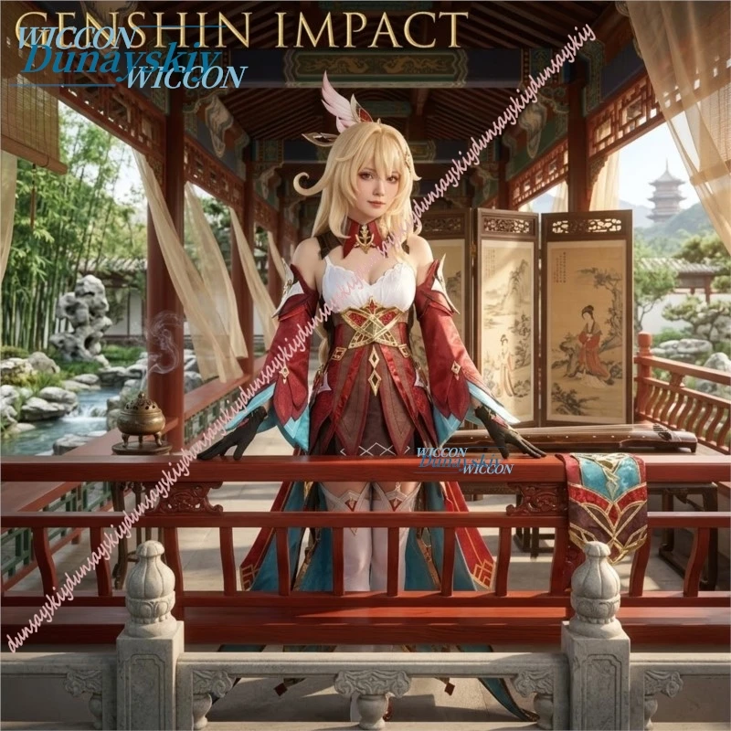 Disfraz de Cosplay de Alice de Genshin Impact para Carnaval, Halloween y Fiestas, con Peluca, Uniforme y Accesorios para la Cabeza, para Mujeres y Niñas
