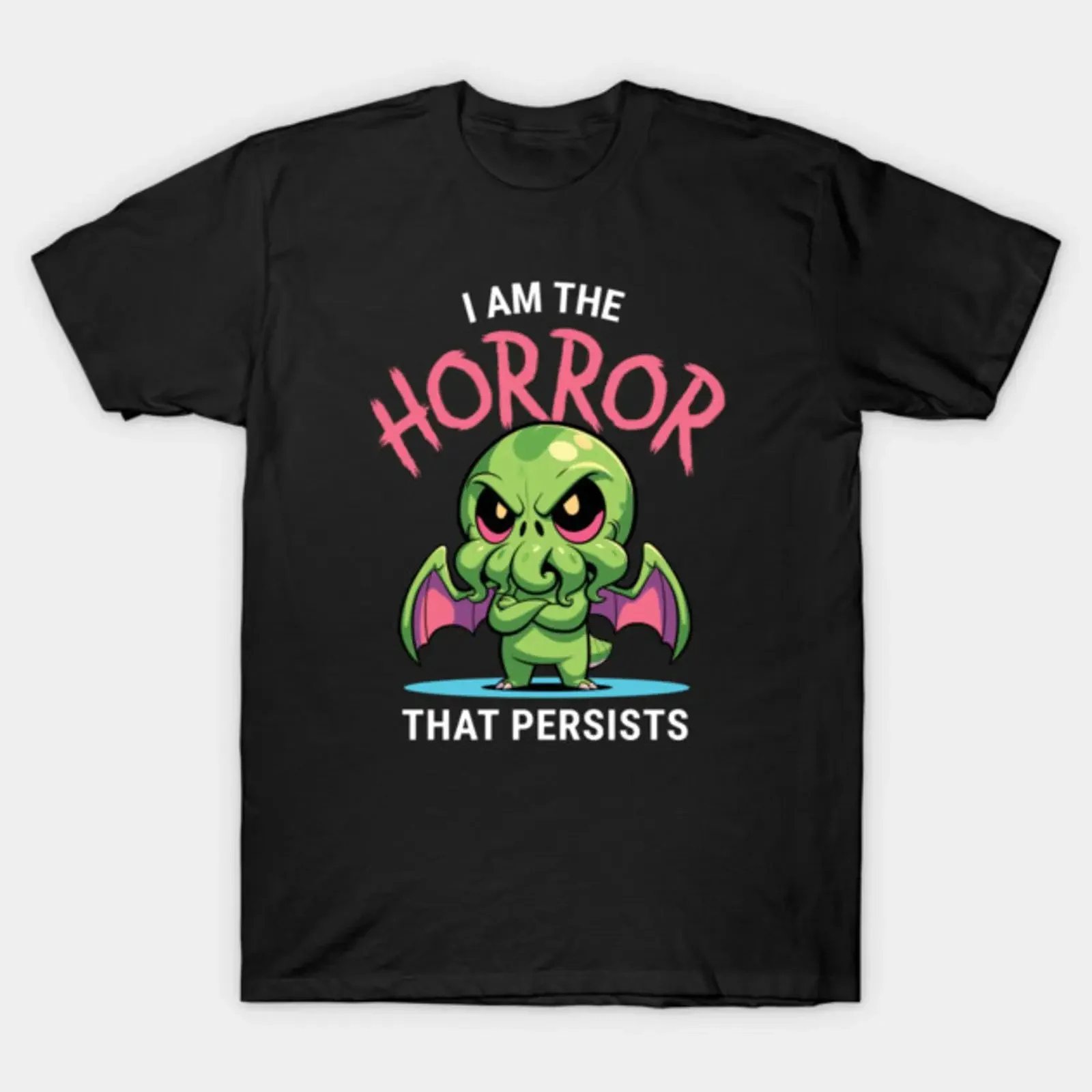 T-shirt Motivationnel Vintage Lavé Confortable et Légèrement Décontracté « I Am The Horror That Persists » Cthulhu Mignon et Amusant