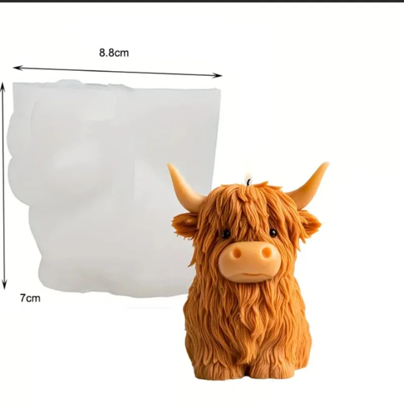 alpine cow candle mold - epoxy resin and clay handmade silicone mold, black and white texturichly detailed highland cow design