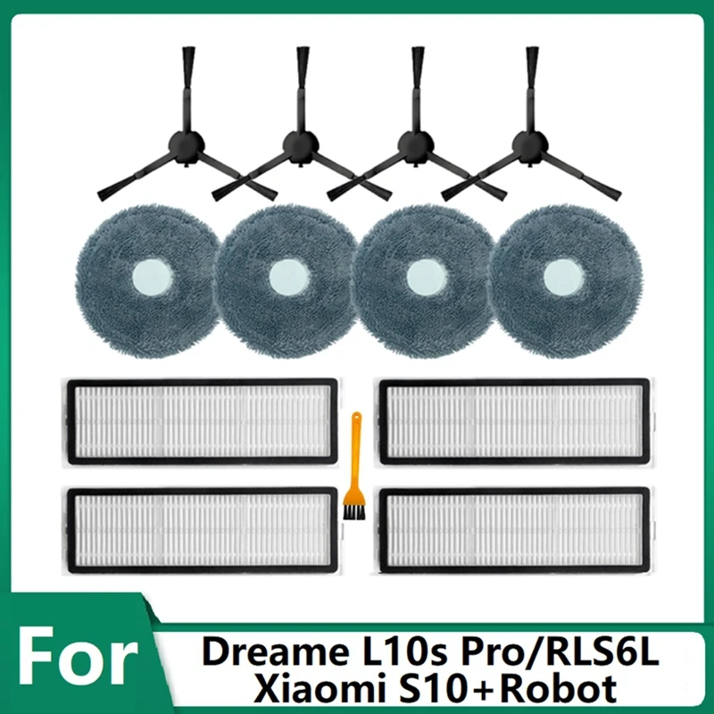 13PCS For Dreame L10S Pro/RLS6L / Xiaomi S10+Robot Vacuum Cleaner Replacement Parts Accessories Side Brush HEPA Filter Mop Cloth