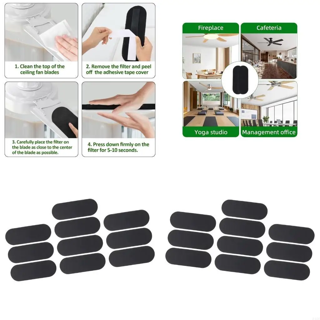F92F 10Pieces Office Fan Filter Ceiling Fan Blade Filter Pad Adhesive Sponge Texture for Cleaner Air in Bedroom or Living Room