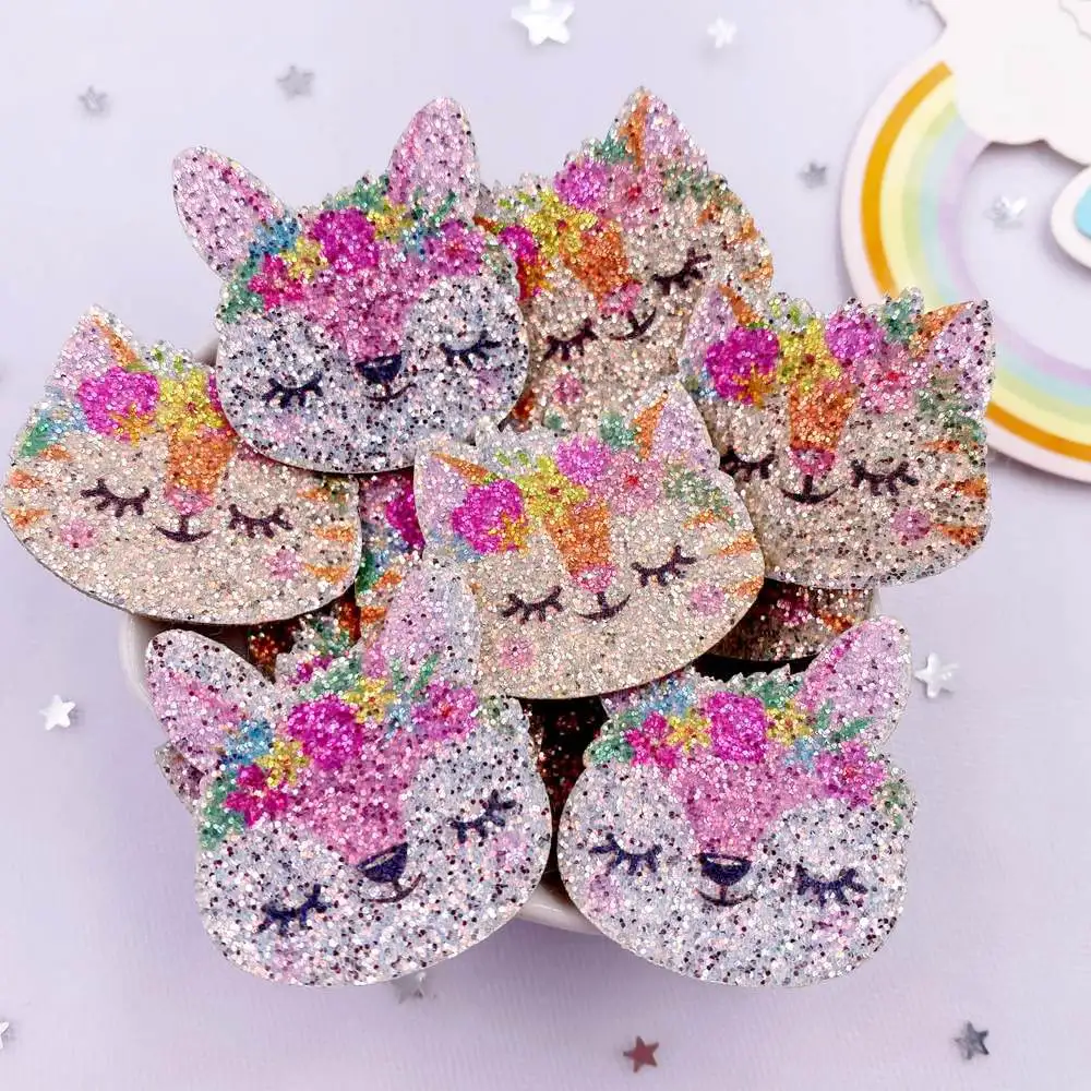 10pcs Glitter Felt Fabric Nonwovens Colorful Exquisite Fox Cat Applique DIY Sewing Patch Christma Decor Supplie Accessorie Craft