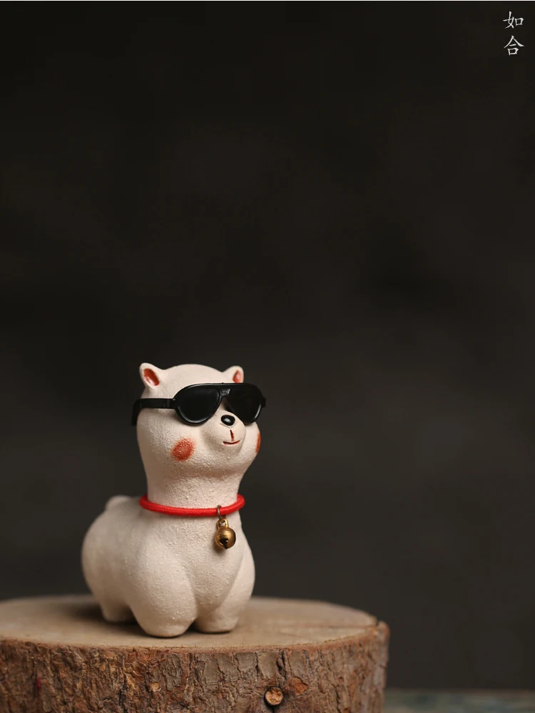 Cute White Jade Duan Mud Alpaca Yixing Purple Sand Tea Pet Grass Mud Horse Tea Play With Small Ornaments Home Gift-Giving Pot Li