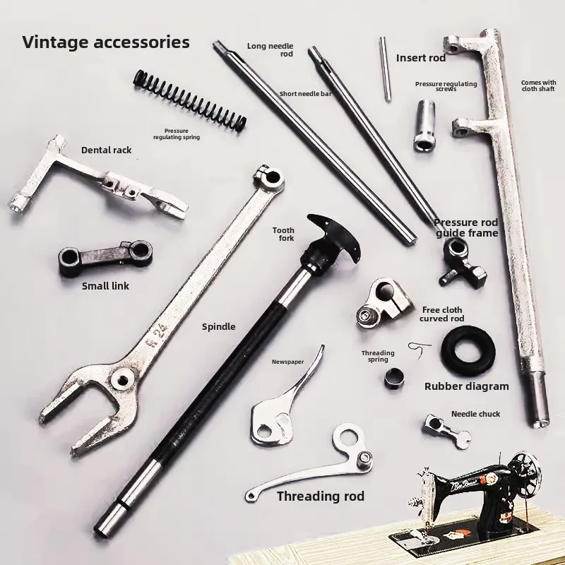Acessórios para máquinas de costura domésticas vintage, eixo de elevação, pedal, biela pequena