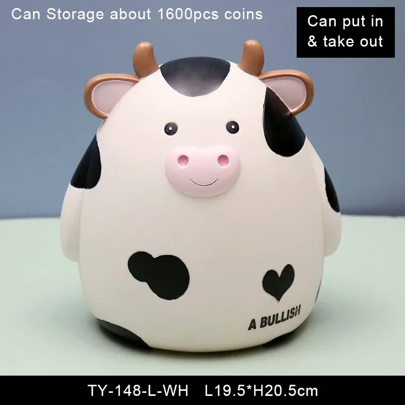 Cow Piggy Bank, Unbreakable Coin Box for Kids, Cute Animal Money Bank Birthday for Boys Girls,Coin Saving Boxes Black White