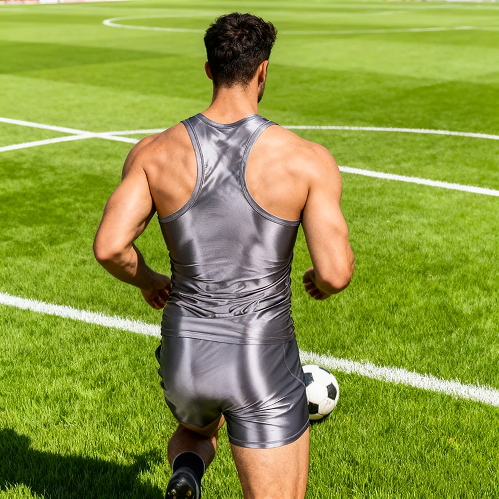 الرجال حريري لامع لامعة رياضية عادية رياضة الجري رقيقة السلس أكتيفيوير مجموعات تنفس التجفيف السريع تانك القمم السراويل مجموعات #6