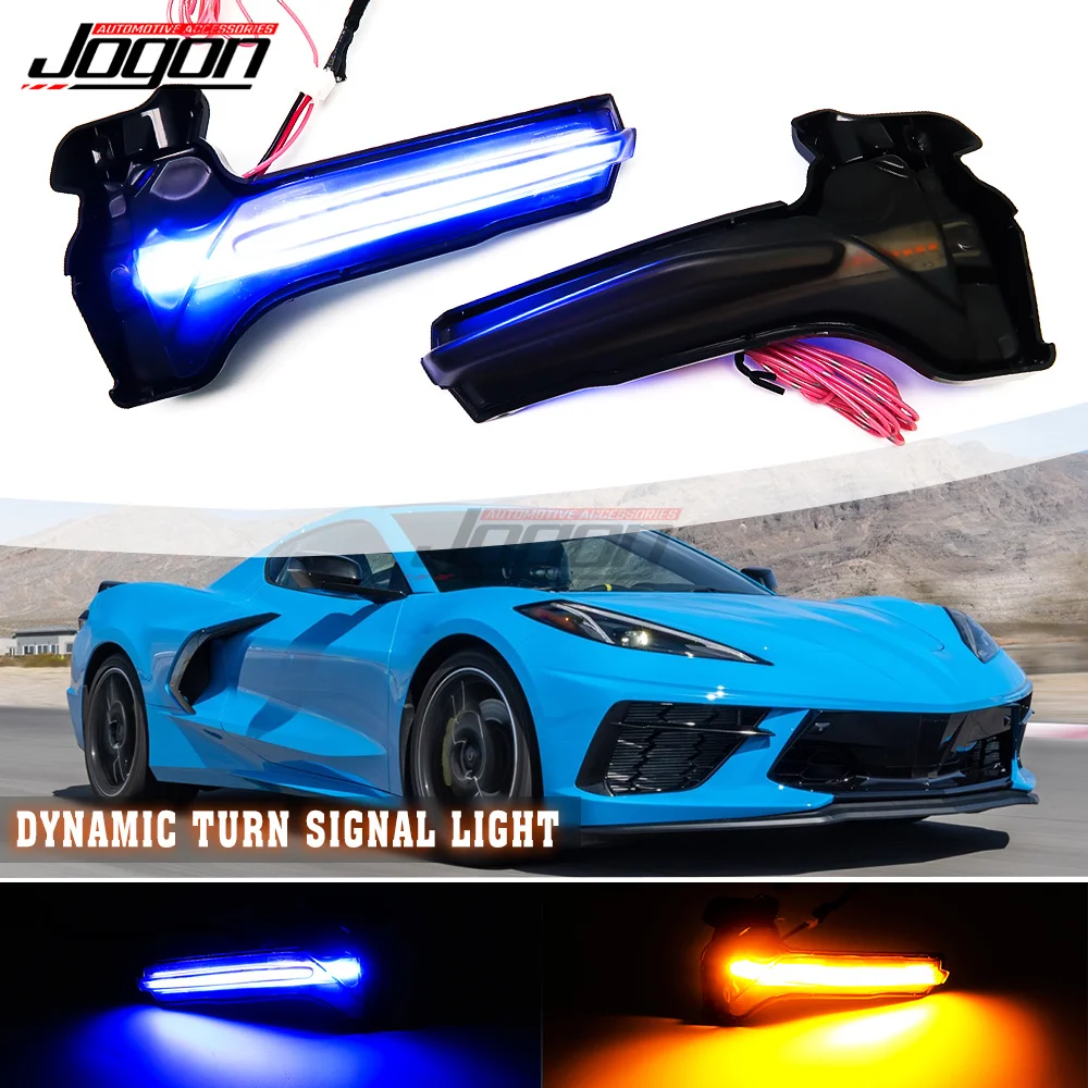 DRL Dynamiczny kierunkowskaz Lusterko boczne Lampa kierunkowskazu z niebieskim światłem Dla Chevy Chevrolet Corvette C8 Stingray Coupe