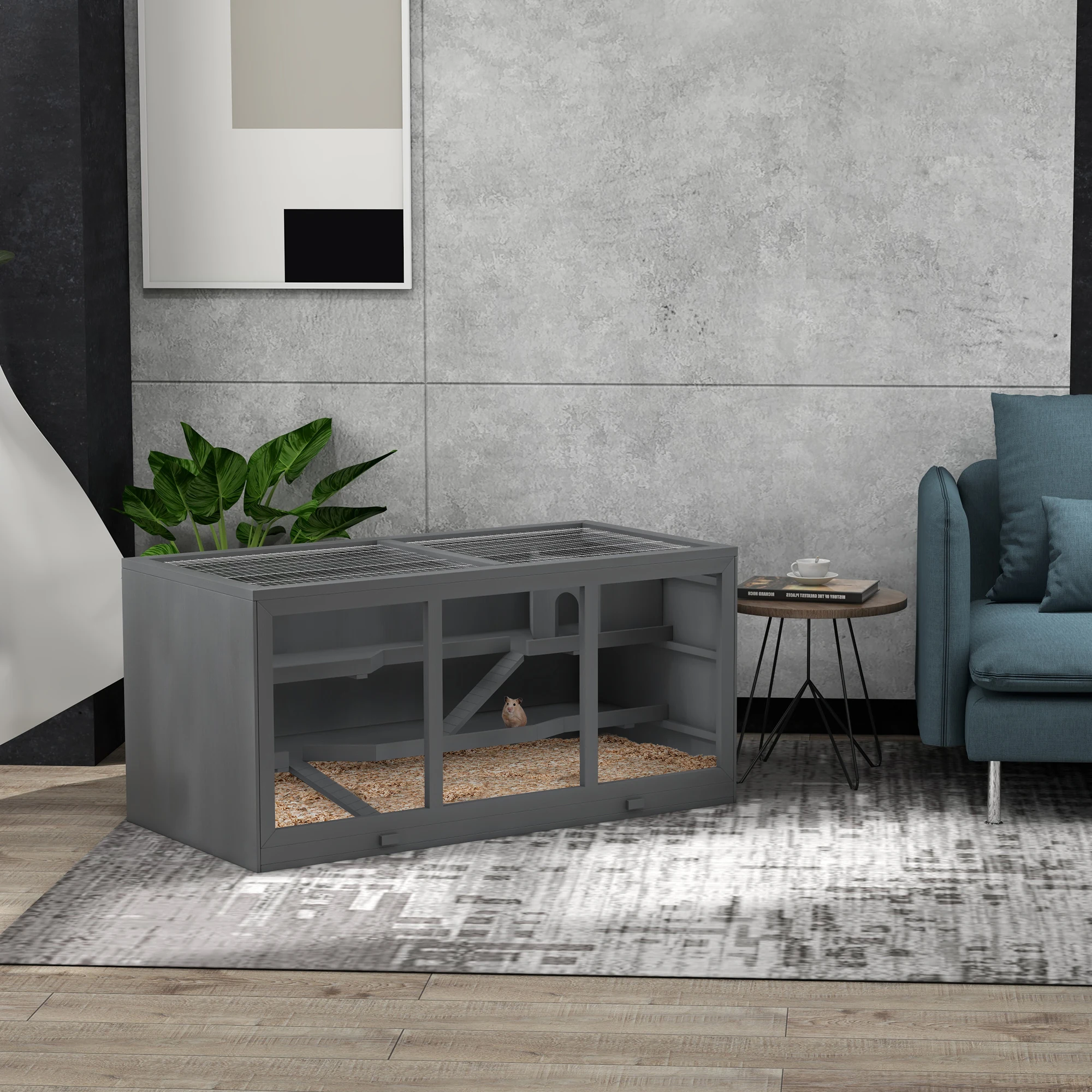 PawHut Gabbia per criceti nani gabbia per roditori piccolo animale stabile da gabbia per mouse in legno con scale Gabbia per piccoli animali roditore Villa Grigio a tre piani