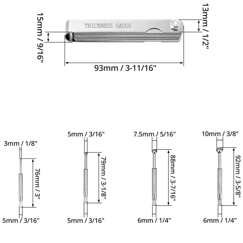 Набор телескопических датчиков диапазона от 1/8 до 1/2 дюйма и стального щупа с двойной маркировкой