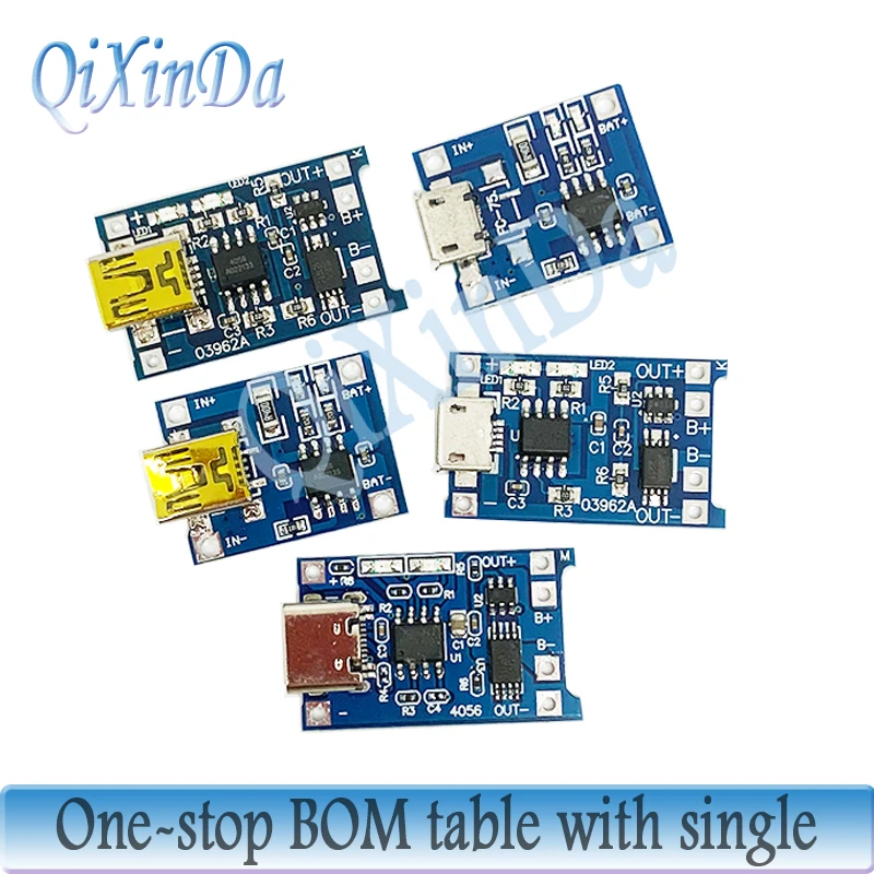 5PCS 5V 1A Micro/Type-c/Mini 18650 TP4056 Lithium Battery Charger Module Charging Board With Protection Dual Functions 1A Li-ion