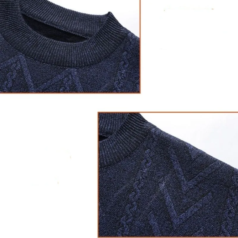 Men's Autumn Winter Solid Round Neck Geometric Paisley Lantern Long Sleeve Sweater Knitted Undershirt Fashion Casual Loose Tops