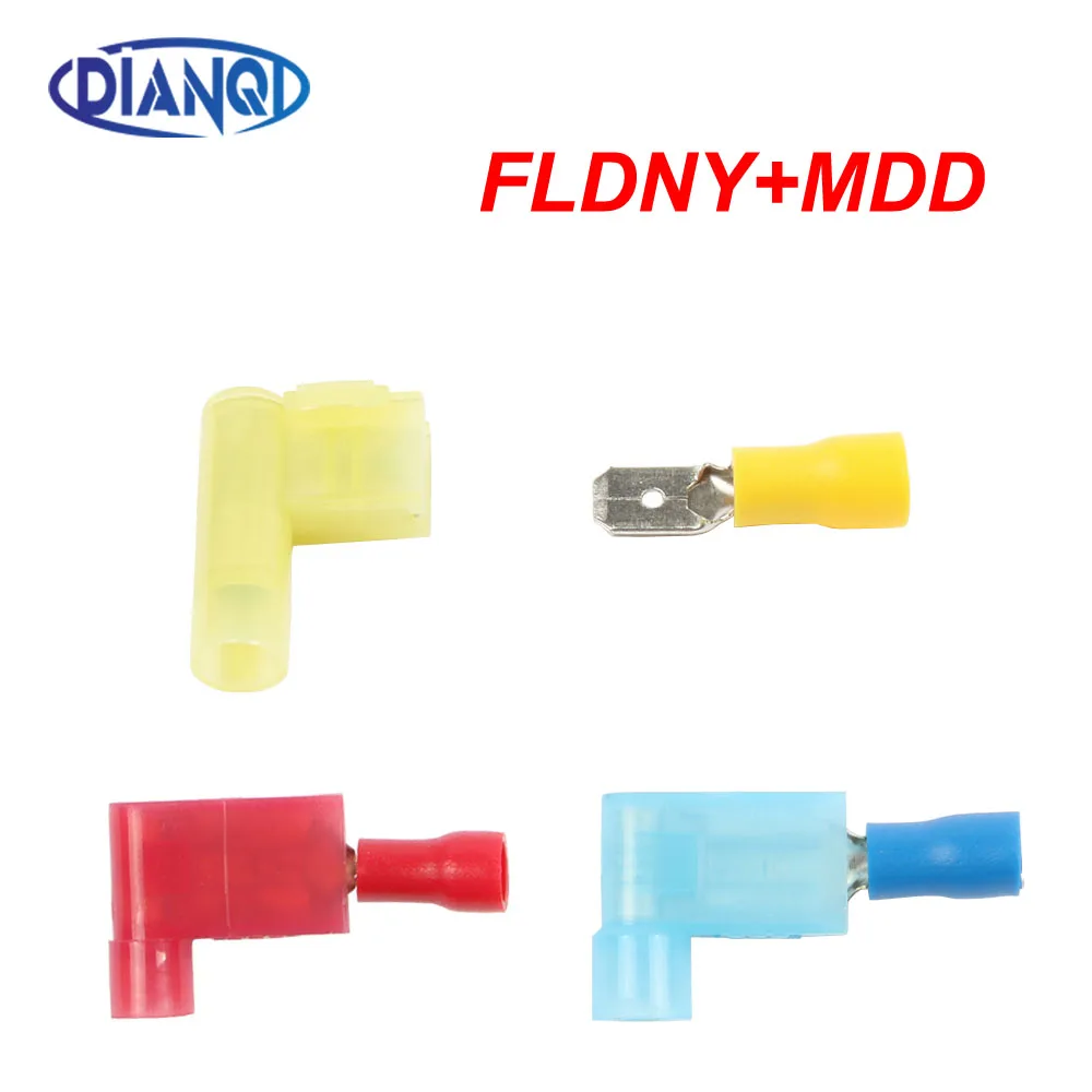 FLDNY+MDD FLDNY MDD Male Female Nylon brass Flag Female Terminal Spade joint insulated WIRE CONNECTORS 100PCS 22-16AWG 16-14AWG