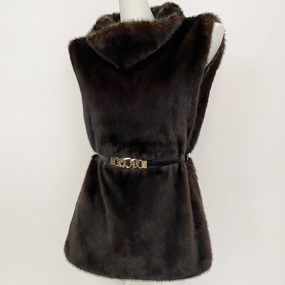 

Thick Belt Artificial Fake Fur Clothes Fur Coat Eco-friendly Sleeveless Warm Faux Fur Jacket Vintage Women Autumn Winter Female