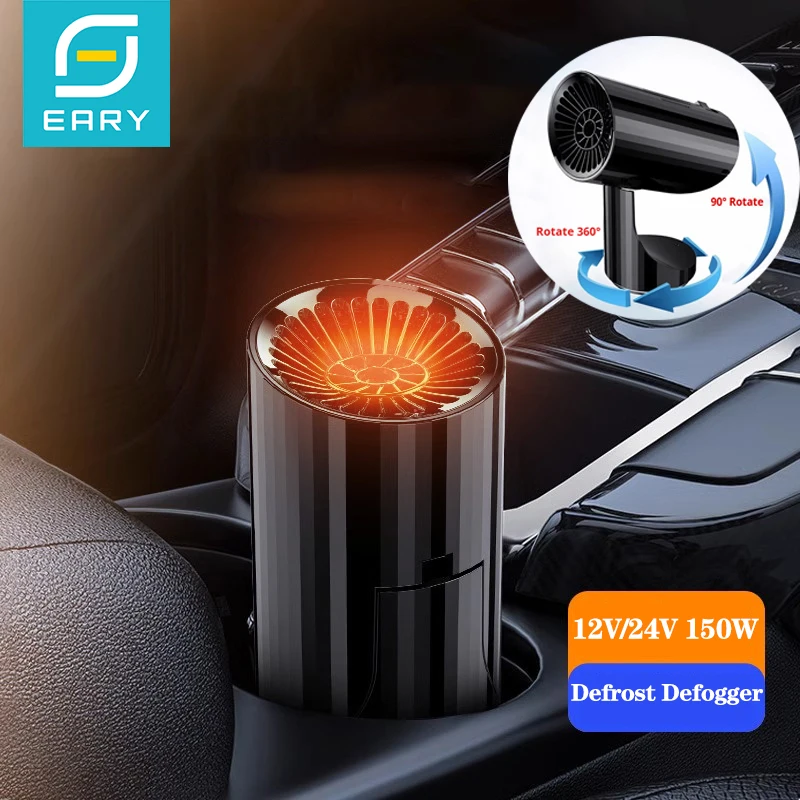 

Eary Portable 12V 24V Car Heater & Defroster 150W Fast Heating & Cooling Fan 360°Rotation Windshield Defogger for Vehicle RV SUV