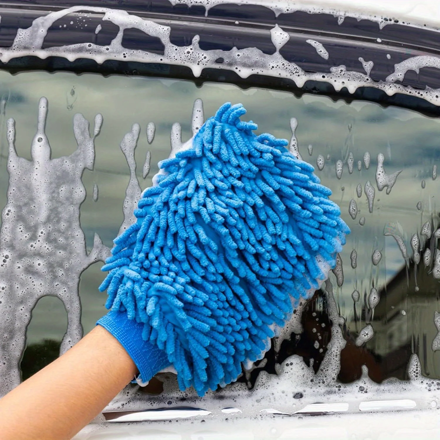 1個入り プレミアムソフトシェニール洗車ミット - 両面プラッシュマイクロファイバー、傷のない洗浄用手袋（車、トラック、ボート用）