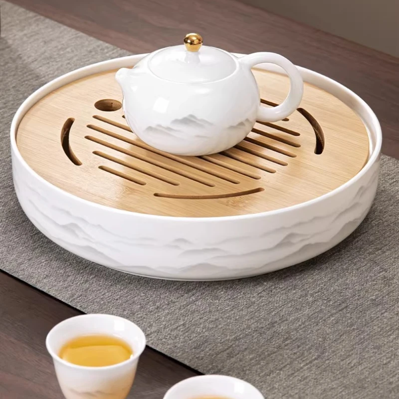 Round Large Tea Tray Home Ceramic Drainage Serving Tea Tray Luxury Kong Fu Living Room holz tablett rechteckig Decorative Tray