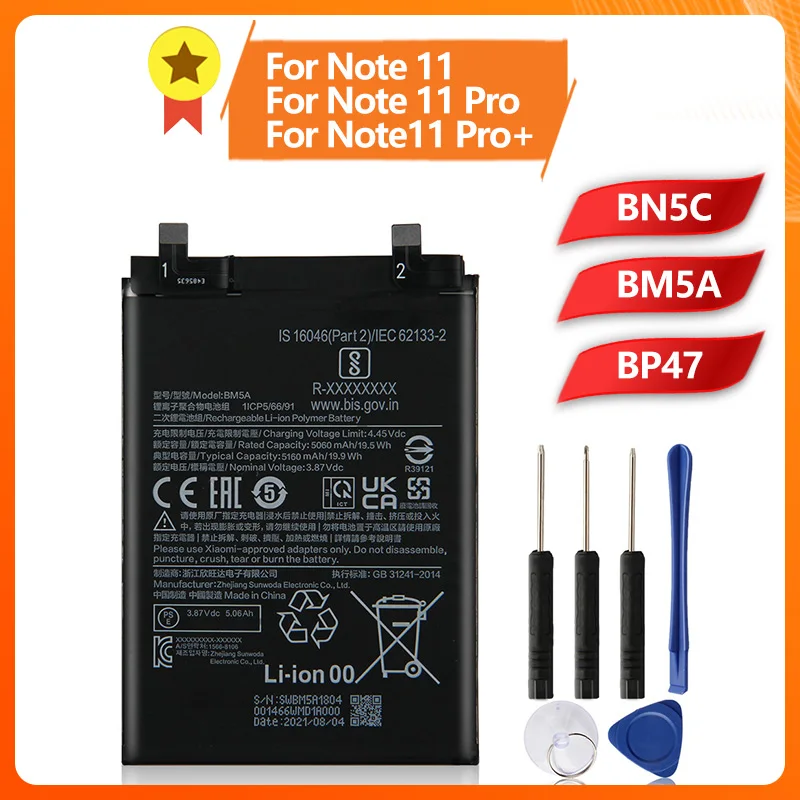 Phone Replacement Battery BM5A BP47 BN5C for Xiaomi Redmi Note 11 Note 11 Pro Note11Pro+ Note11 Pro Plus Battery + tools