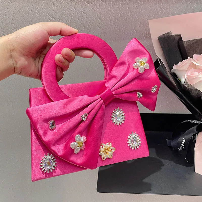 

Женская сумка, роскошная квадратная сумка с бантом, блестящие стразы и бриллианты, вечерняя сумка, клатч для свадебной вечеринки, сумка на плечо