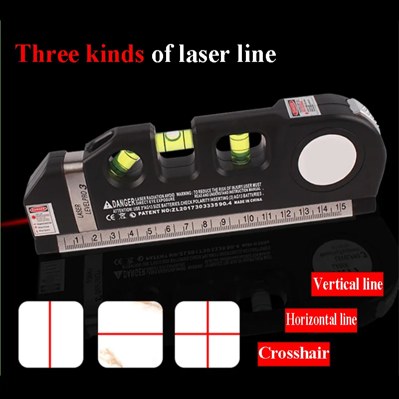 1Pc Multipurpose Level Laser Horizon Vertical Measure Tape Aligner Bubbles Ruler Aligner Standard and Metric Rulers Cross Line