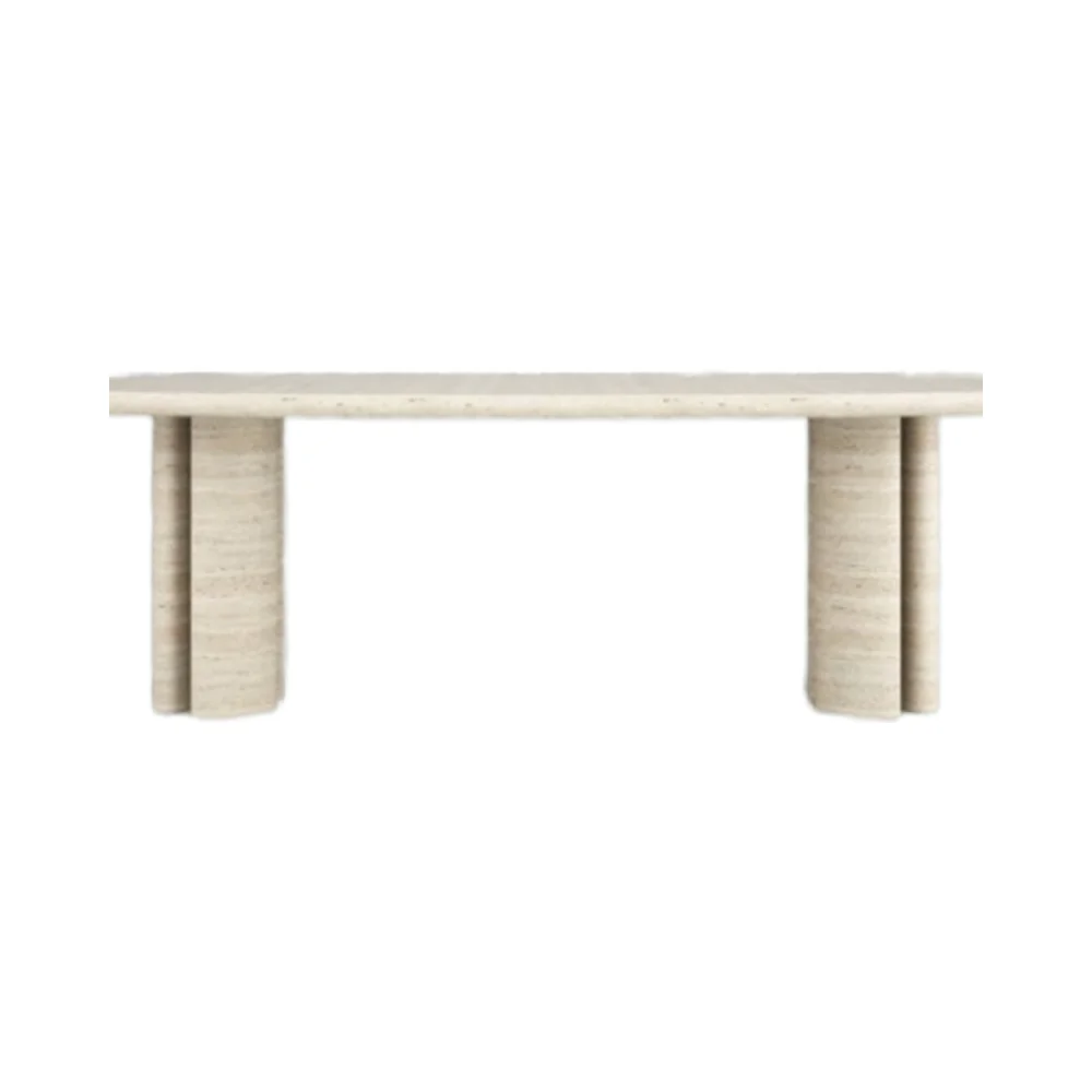 Traditional High-End Custom 8-Seater Dining Room Furniture for Hotel & Workshop Use Natural Marble Travertine Oval Dining Table