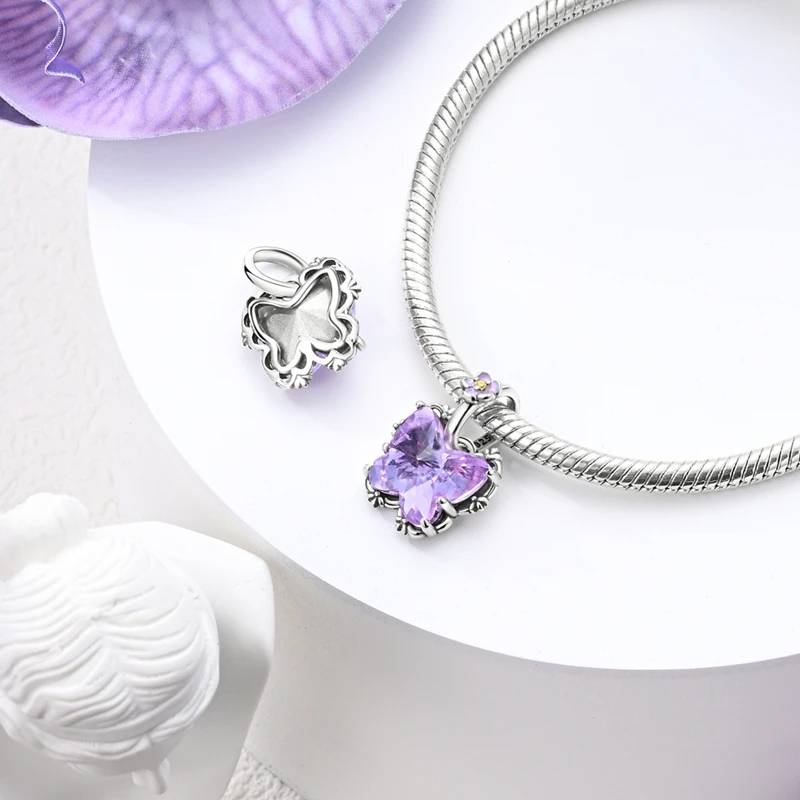 Original Mystic Purple Charms 925 Sterling Silver Charm Pendants Beads Fit Bracelet Necklace Jewelry Gift  For Women