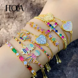 FLOLA CZ Rainbow Cross Bracelet Woman Rainbow Crystal Boy Girl Heart Bracelet Gold Plated Jewelry pulseras mujer moda brtb78