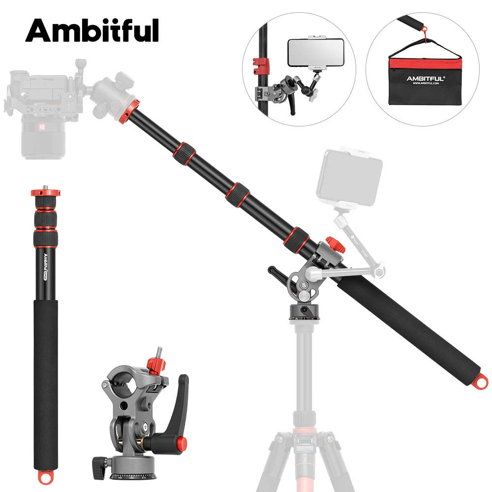 Bras d'extension Ambitful GM08 avec pince robuste, vis 1/4'' 3/8'', rotation 360° °   Bras d'extension à rotation horizontale 143,5 cm, charge maximale 2 kg