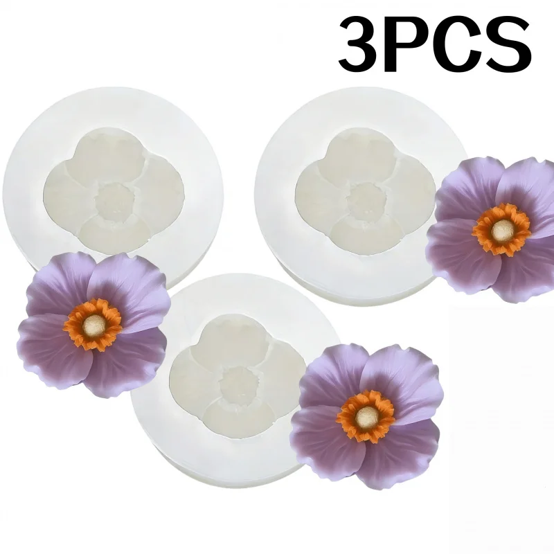 Moule en silicone 3 fleurs, bougie en silicone en forme de fleur, résine, savon liquide, moule en plâtre, artisanat DIY, boule de bain, peut être utilisé comme :