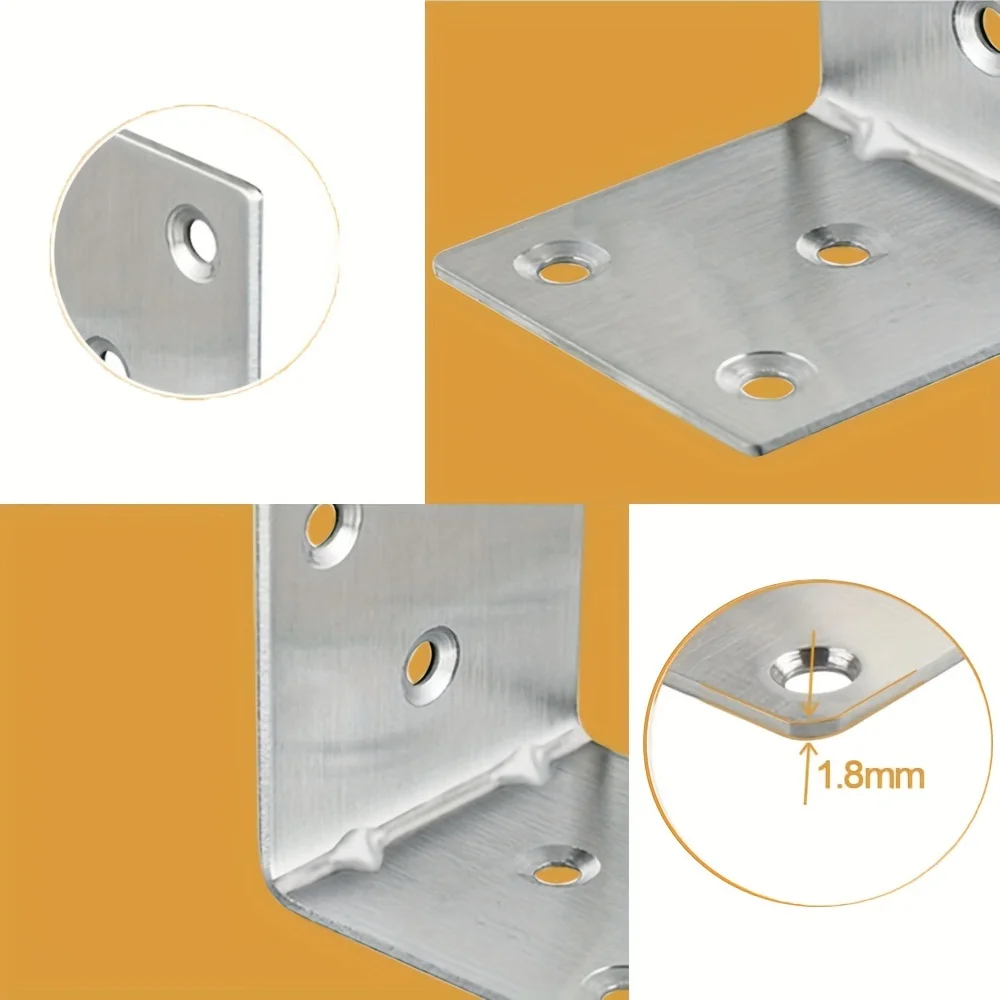 Soporte en L de acero inoxidable resistente, accesorio a prueba de óxido, tornillos para armarios y muebles de madera, 2x2 pulgadas, 6 paquetes