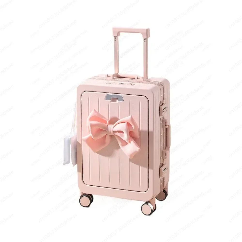 Front open suitcase Women's new small 20-inch boarding trolley case Multifunctional travel leather case