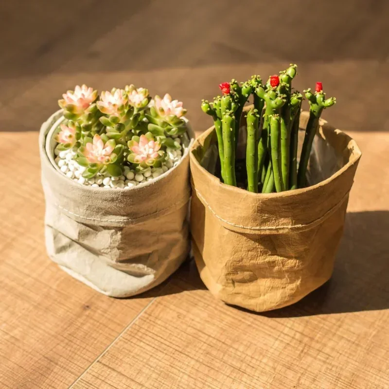 3 Sizes Pot Washable Kraft Paper Flowerpot Creative Desktop Flower Pots Reuseable Succulents Planter Multifunction Storage Bag