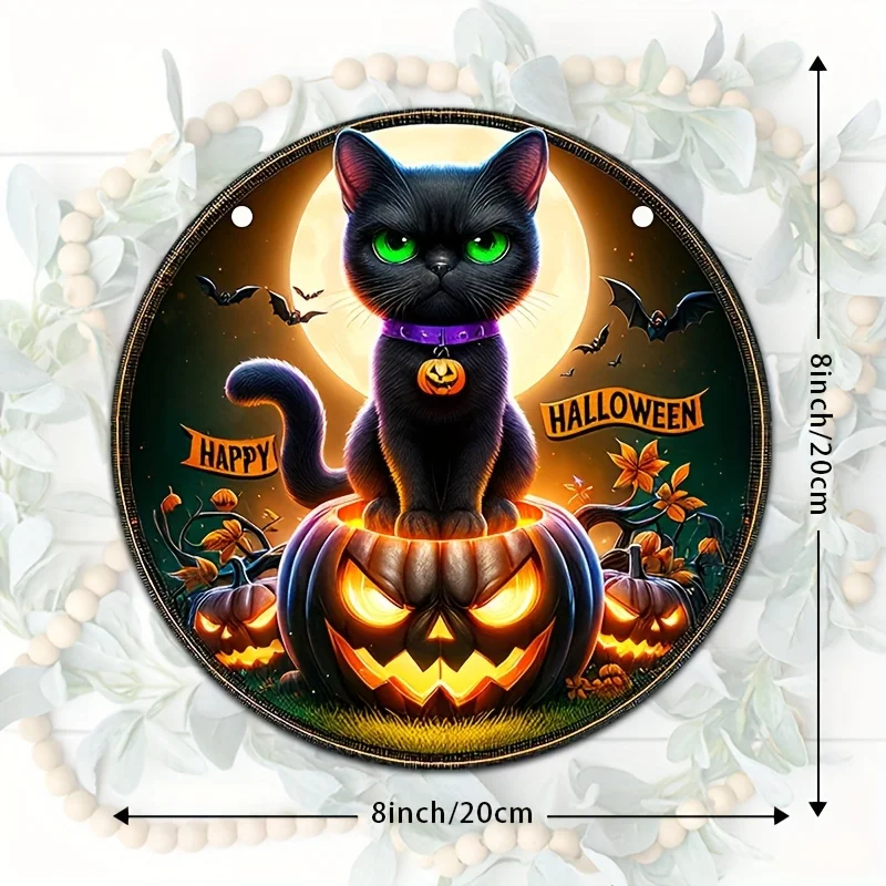 Retro Holzschild, Halloween Hexe Kürbis Holzschild, kreisförmige Wanddekoration