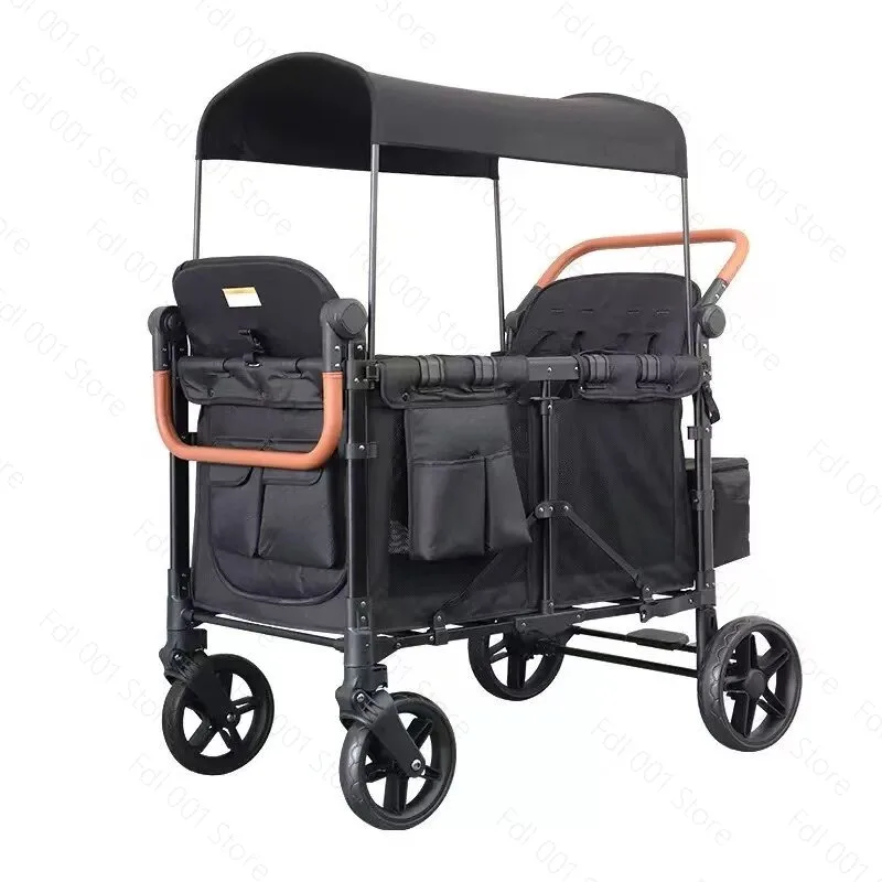 Outdoor Wagon Stroller 4 Seat with Full Canopy Camping Folding Wagon Stroller 4 Seater for Kids
