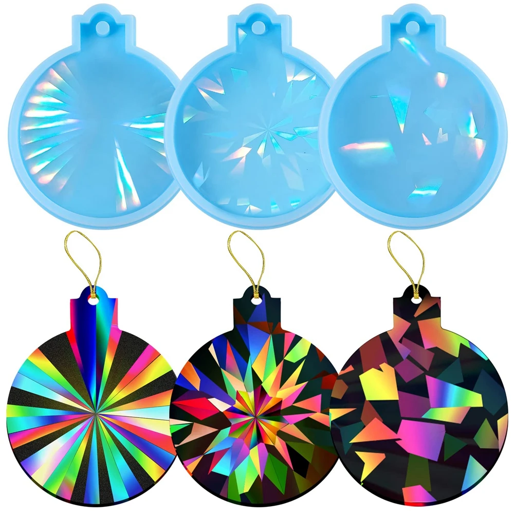 Holographic Christmas Resin Molds Silicone DIY Christmas Ornament Pendant Resin Casting Mold Keychain Coaster Epoxy Resin Mould