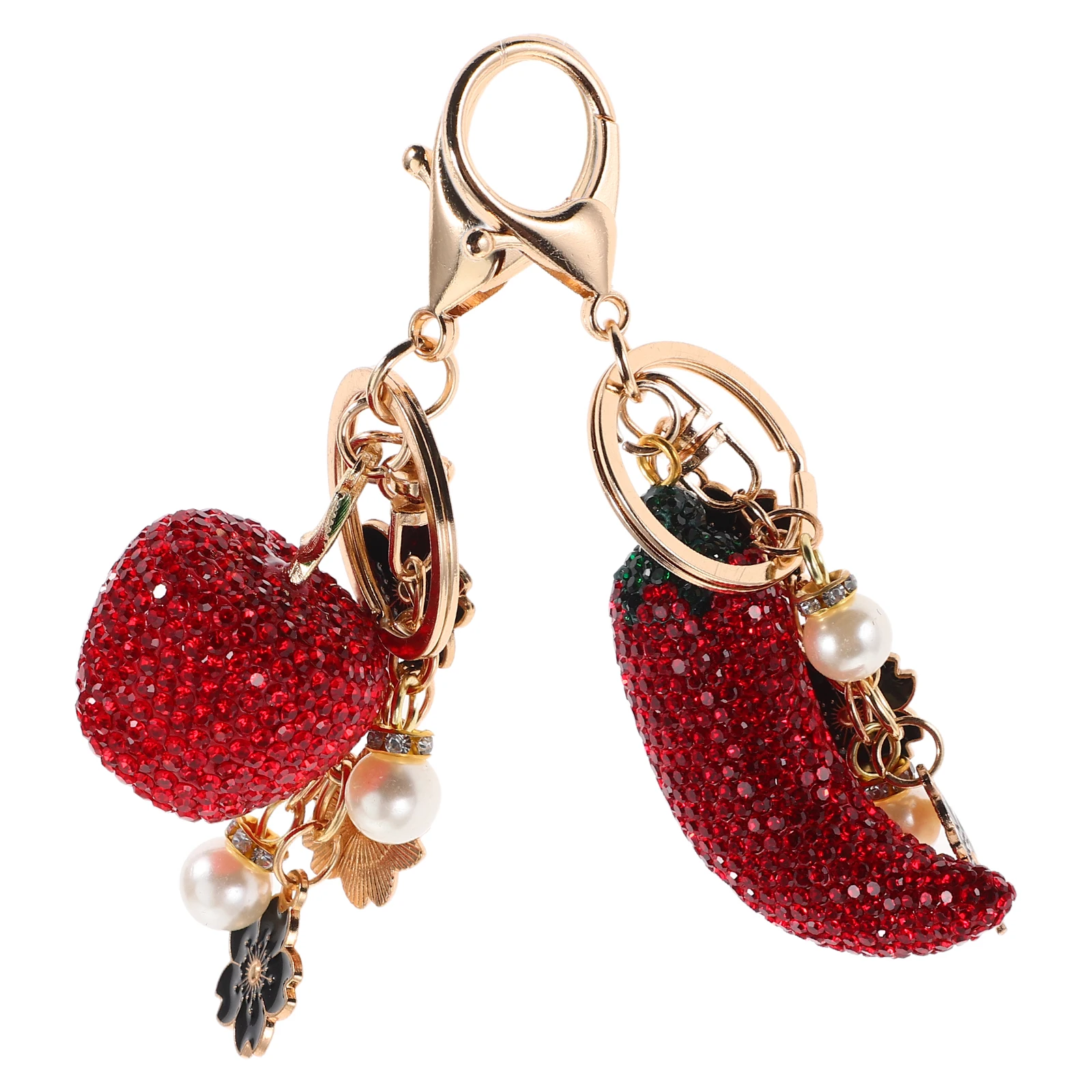 

2pcs Fruit Chili Pepper Apple Pendant Rhinestone Hanging Ornament Accessory Travel Everyday Use Mini Key Chain Bag Charm
