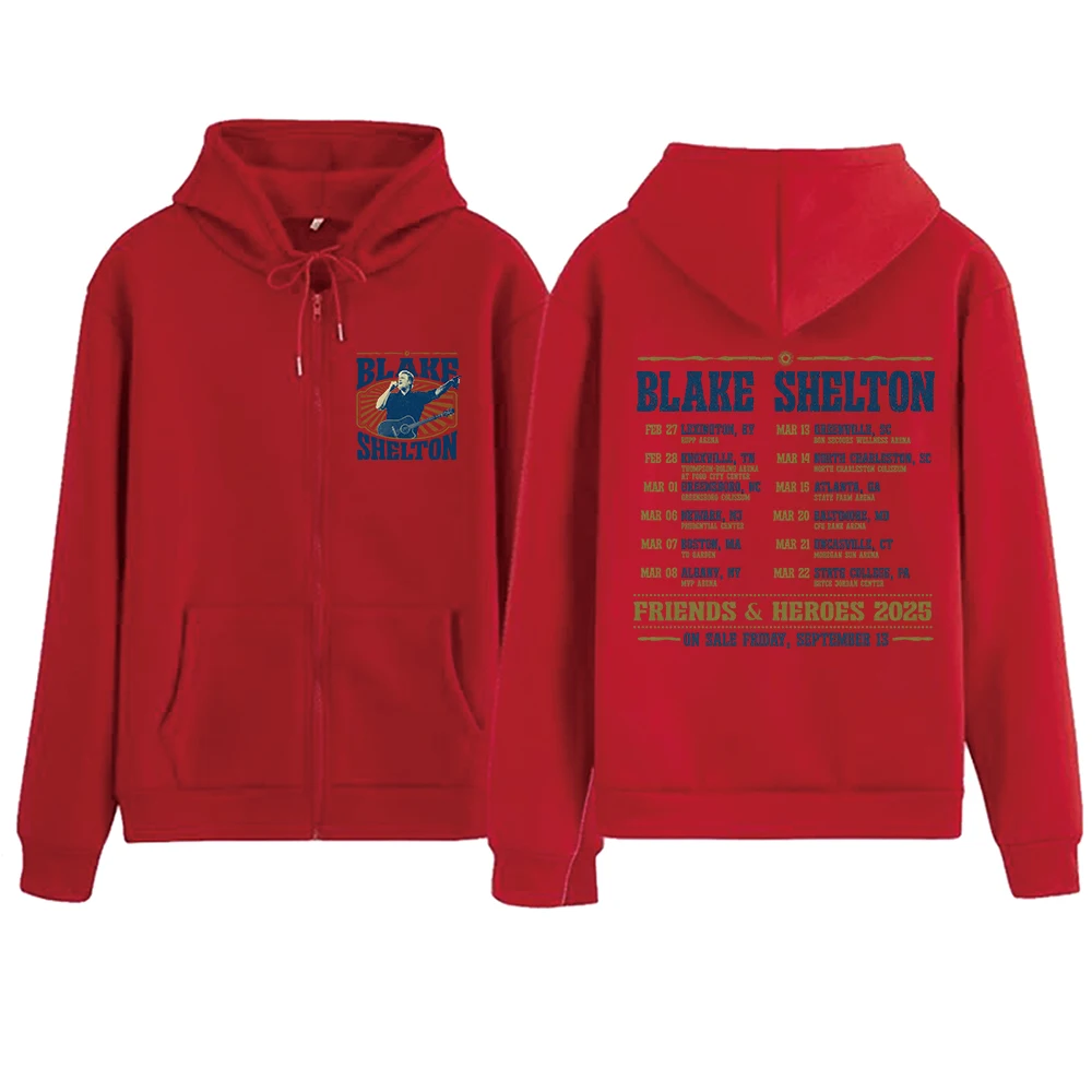 Blake Shelton Friends & Heroes 2025 Tour Sudadera con capucha con cremallera Harajuku Jersey Tops Sudadera Streetwear