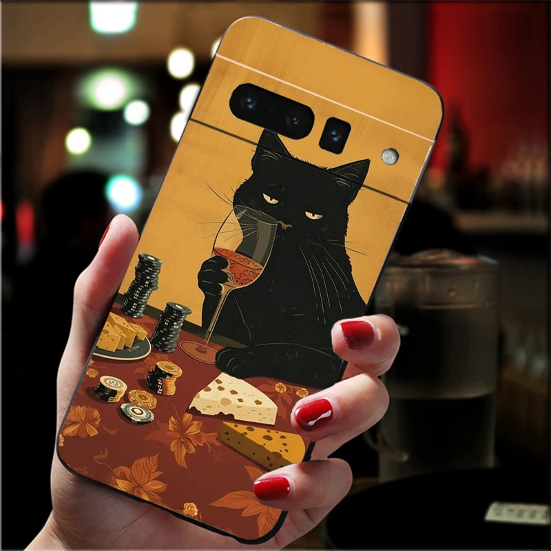 

Phone Case For Google Pixel 10 9 Pro XL 9A 8 7 6 Pro Pixel 8A 7A 6A Pixel 8 7 6 5 Drinking Wine Cat
