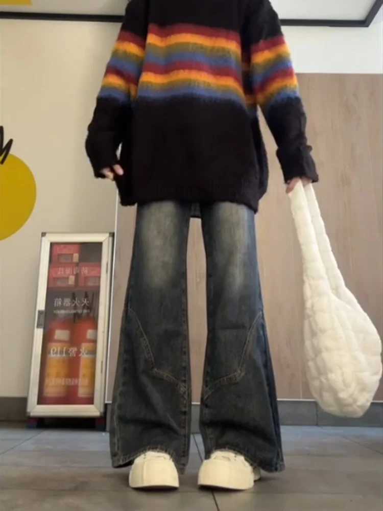 American Sle Thiened Fce Lined Straight Leg Jeans Women's Autumn Winter plus Size Loose Slimming Wide Leg Pants