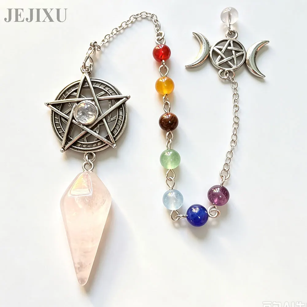Real Rock Crystal Pendulums for Divination Natural Gem Stone Pendant Amethysts Pink Quartz Black Obsidian Reiki Penduluos X465