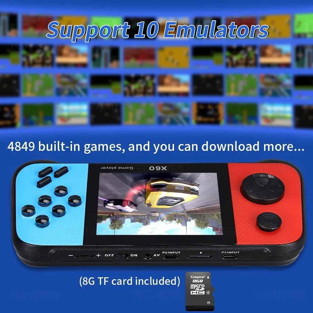 X60 3.5 ''وحدة تحكم ألعاب فيديو ريترو مشغل ألعاب محمول مدمج 4849 ألعاب تدعم 10 محاكيات وتوفير التقدم